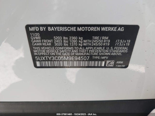 BMW X3  Sdrive30i 2021 5UXTY3C05M9E94507 Image 9