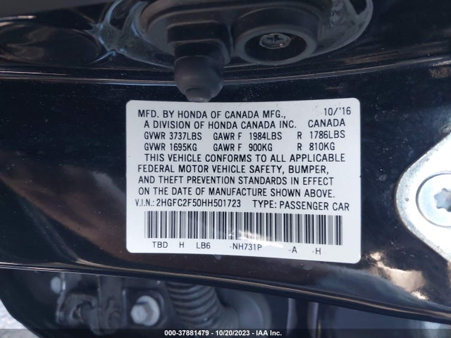 Honda Civic Sedan Lx 2017 2HGFC2F50HH501723 Image 9