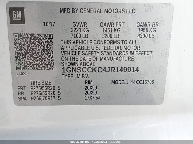Chevrolet Tahoe Premier 2018 1GNSCCKC4JR149914 Image 9