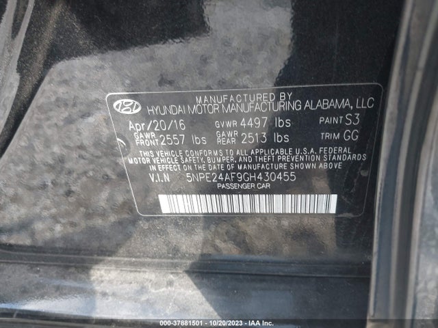 Hyundai Sonata 2.4l Se 2016 5NPE24AF9GH430455 Image 9