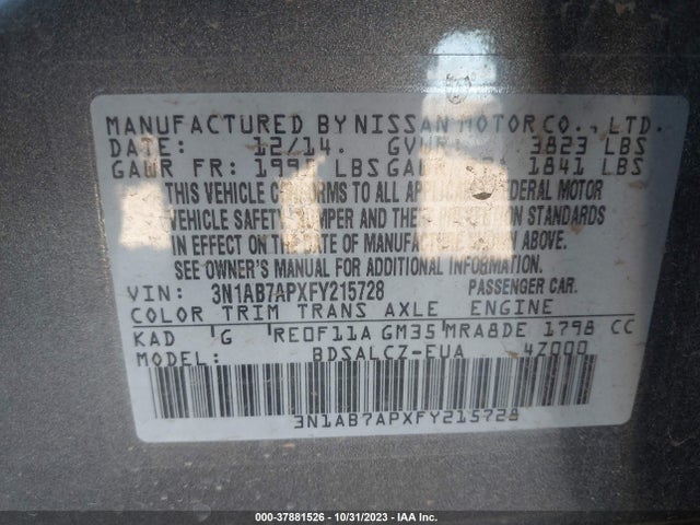 Nissan SENTRA S 2015 3N1AB7APXFY215728 Image 9