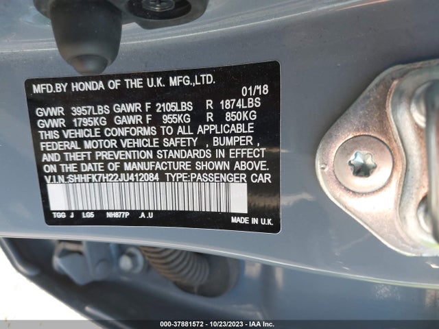 Honda Civic Hatchback Lx 2018 SHHFK7H22JU412084 Image 9