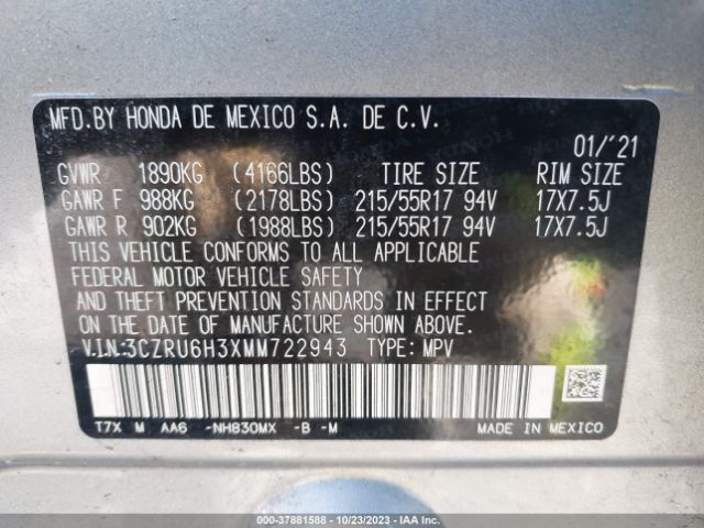 3CZRU6H3XMM722943 Honda Hr-v Awd Lx