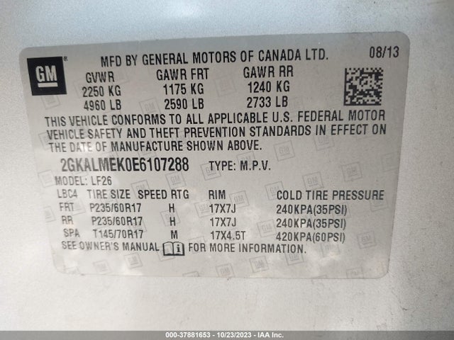 GMC Terrain Sle 2014 2GKALMEK0E6107288 Image 9