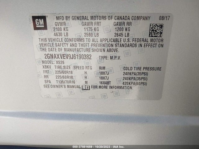 Chevrolet Equinox Premier 2018 2GNAXVEV9J6190382 Image 9