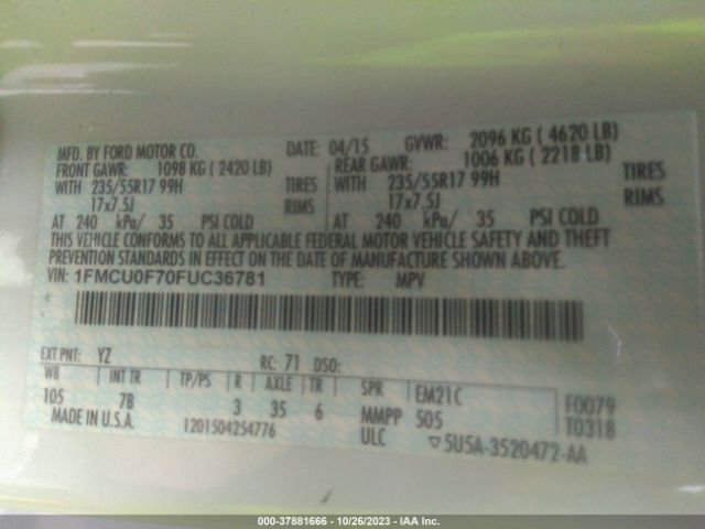 1FMCU0F70FUC36781 Ford ESCAPE S
