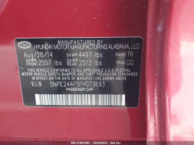Hyundai SONATA SE 2015 5NPE24AF5FH073693 Image 9