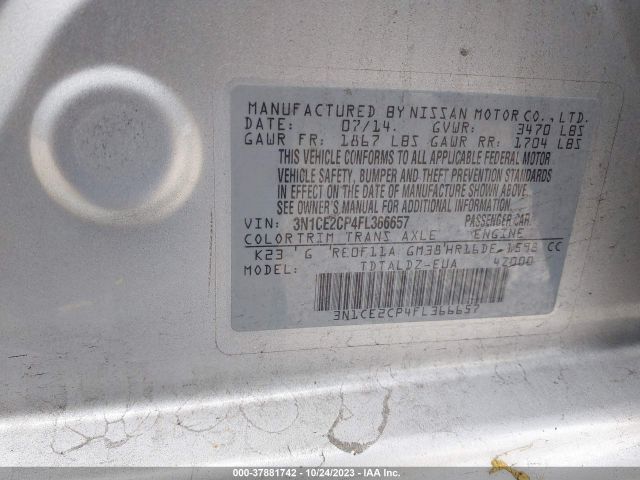 3N1CE2CP4FL366657 Nissan Versa Note S/s Plus/sv/sr/sl