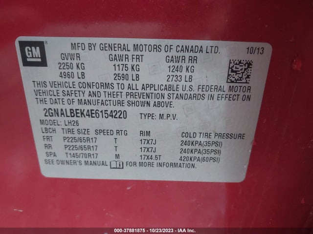 Chevrolet EQUINOX 1LT 2014 2GNALBEK4E6154220 Image 9