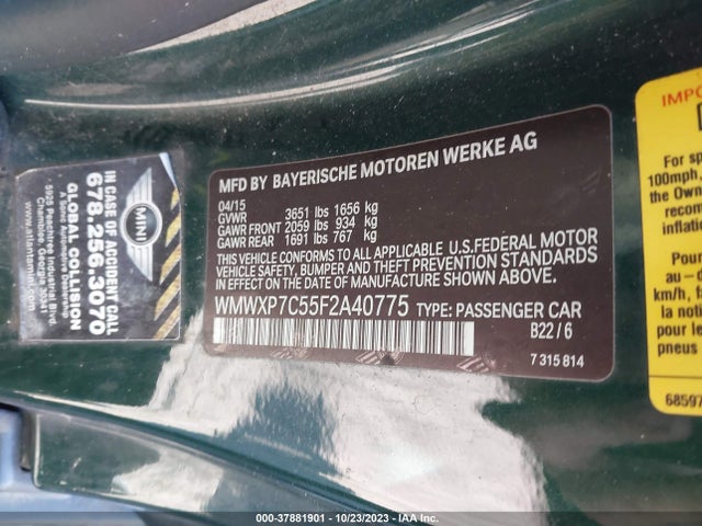 2015 MINI HARDTOP WMWXP7C55F2A40775 Photo 8