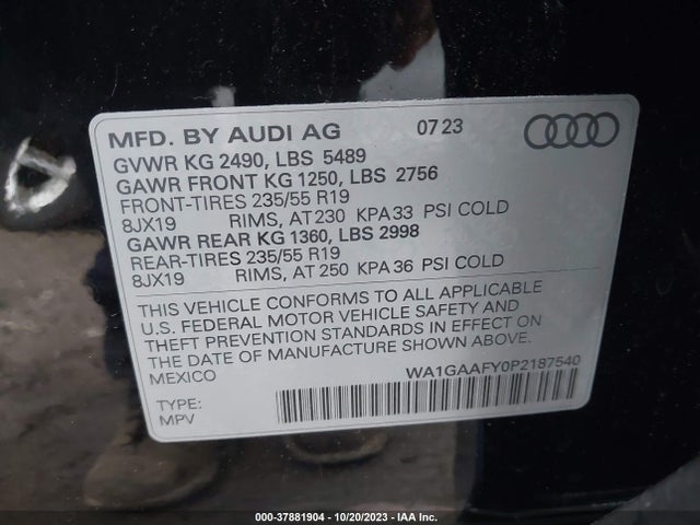 WA1GAAFY0P2187540 Audi Q5 Premium 45 Tfsi S Line Quattro
