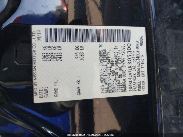 2020 NISSAN ALTIMA SR FWD VIN: 1N4BL4CV7LN305300