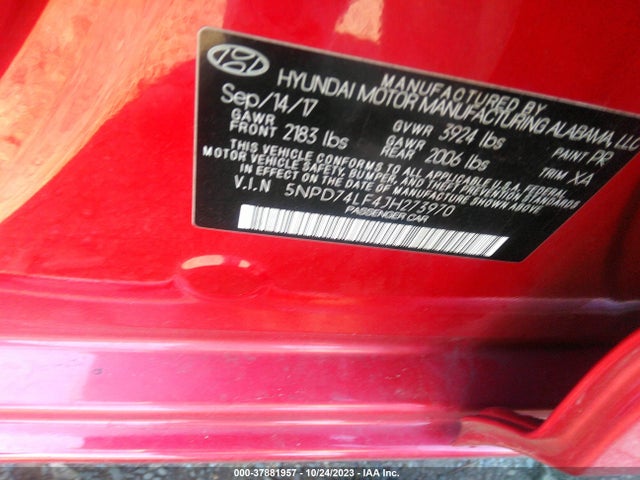 2018 HYUNDAI ELANTRA SE VIN: 5NPD74LF4JH273970