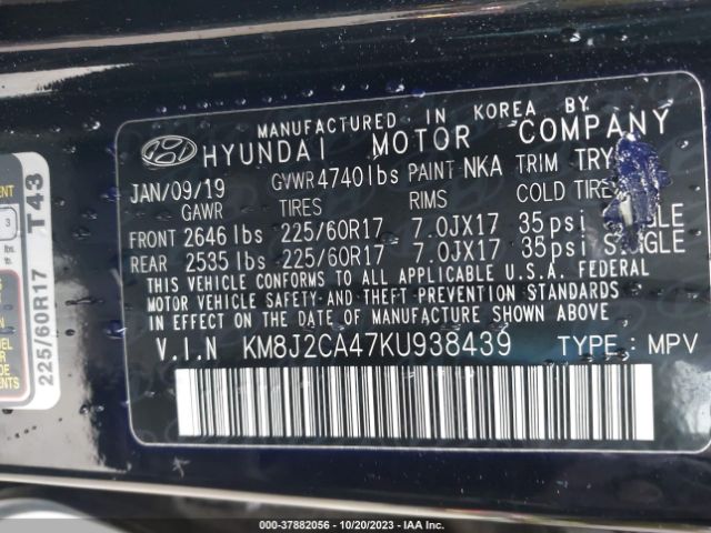 KM8J2CA47KU938439 Hyundai TUCSON SE