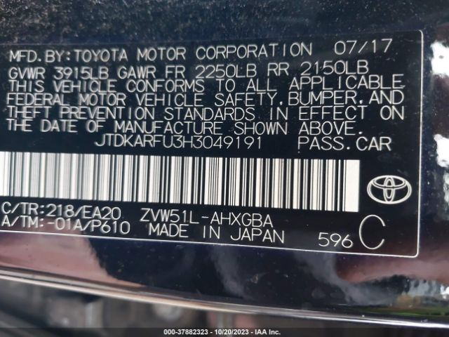 JTDKARFU3H3049191 Toyota Prius
