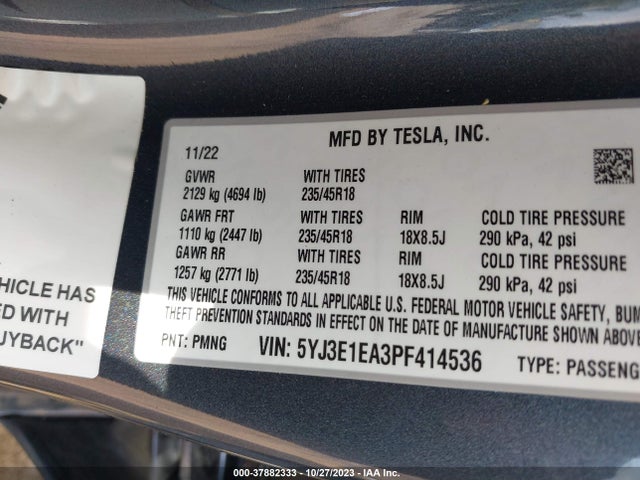 Tesla MODEL 3 2023 5YJ3E1EA3PF414536 Image 9