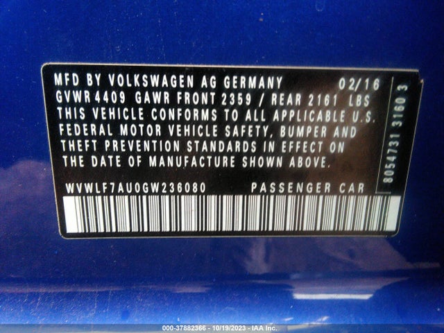 WVWLF7AU0GW236080 Volkswagen Golf R