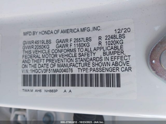 1HGCV3F51MA004076 Honda Accord Hybrid Ex-l