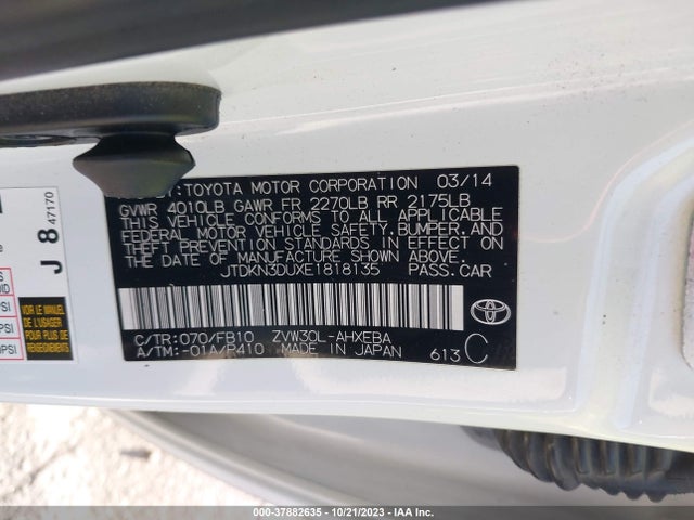 Toyota Prius Four/five/three/one/two 2014 JTDKN3DUXE1818135 Image 9