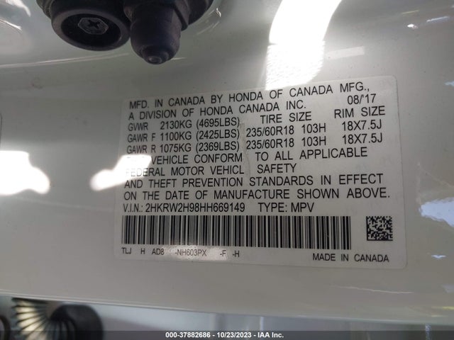 Honda Cr-v Touring 2017 2HKRW2H98HH669149 Image 9