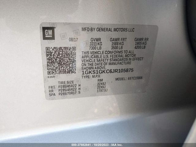 1GKS1GKC6JR105875 GMC Yukon Xl Slt