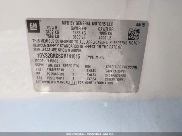 1GKS2GKC6GR141815 GMC Yukon Xl Slt