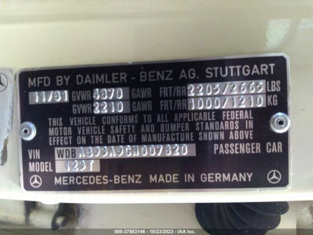 1982 MERCEDES-BENZ 300 WDBAB93A9CN007820 Photo 8