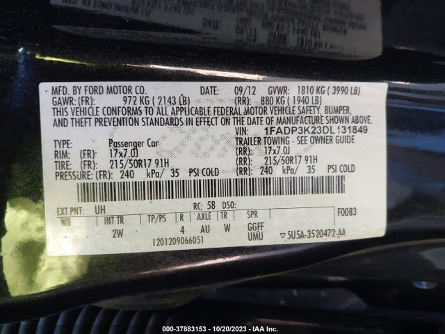 2013 FORD FOCUS SE VIN: 1FADP3K23DL131849