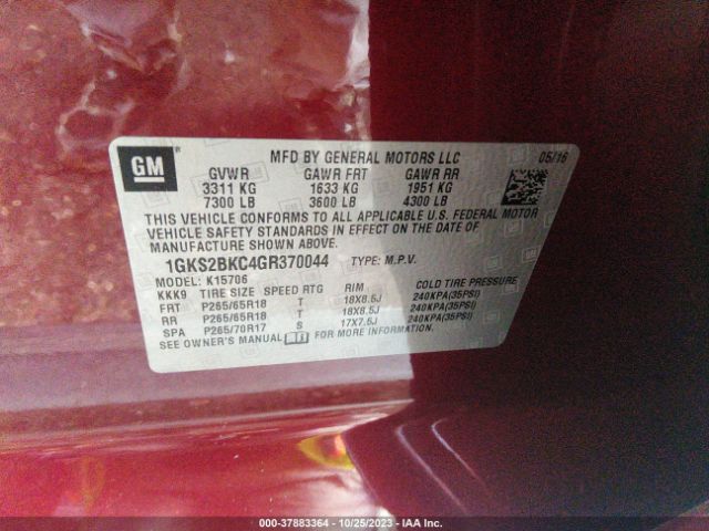 1GKS2BKC4GR370044 GMC YUKON SLT