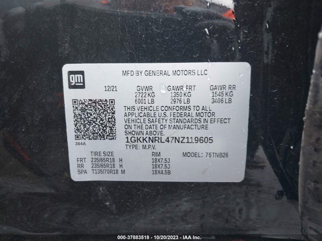 2022 GMC ACADIA AWD SLE VIN: 1GKKNRL47NZ119605