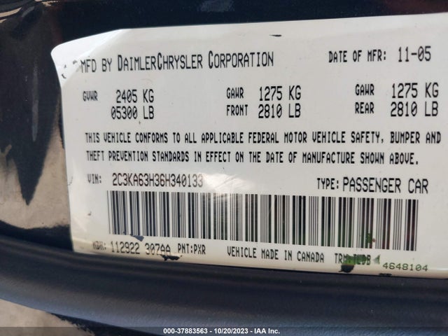 2006 CHRYSLER 300 C VIN: 2C3KA63H36H340133