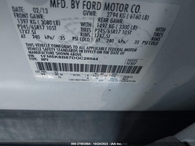 2013 FORD EXPLORER BASE VIN: 1FM5K8B87DGC28944