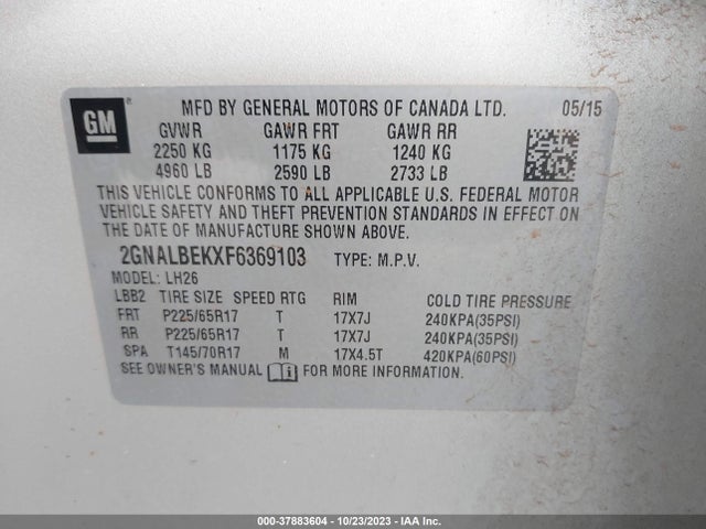 Chevrolet EQUINOX 1LT 2015 2GNALBEKXF6369103 Image 9