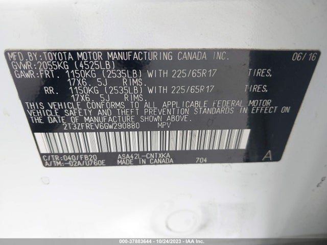 2016 TOYOTA RAV4 LE VIN: 2T3ZFREV6GW290880