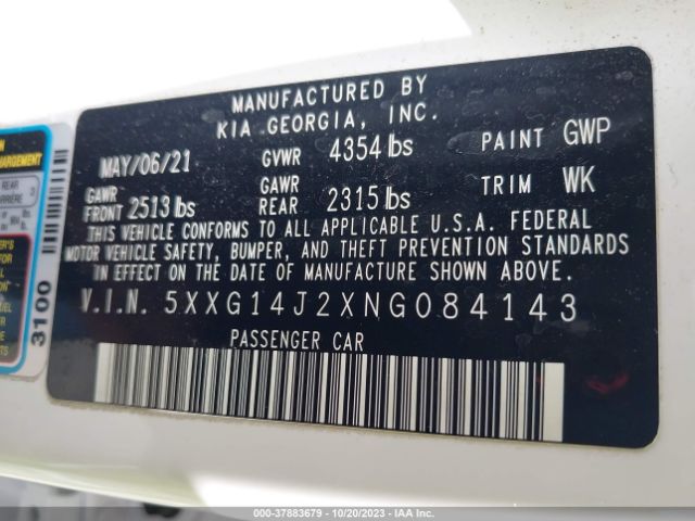 5XXG14J2XNG084143 KIA K5 LXS