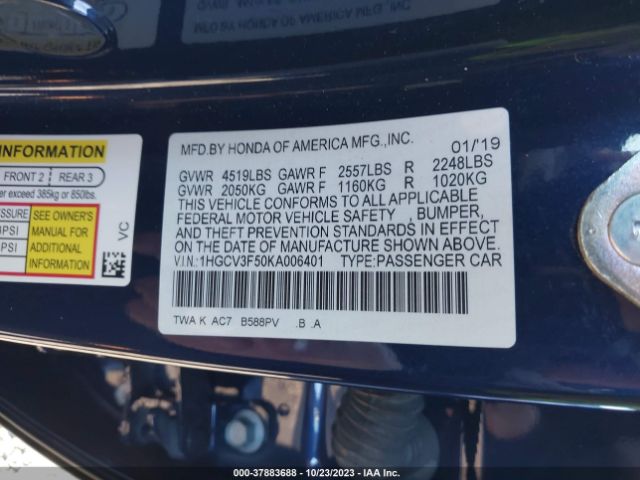 1HGCV3F50KA006401 Honda Accord Hybrid Ex-l