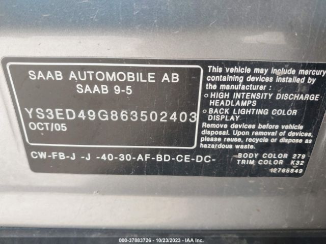 2006 SAAB 9-5 YS3ED49G863502403 Photo 8