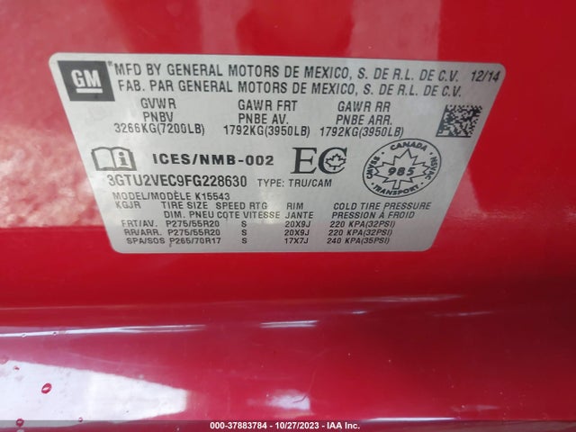 GMC Sierra 1500 Slt 2015 3GTU2VEC9FG228630 Image 9