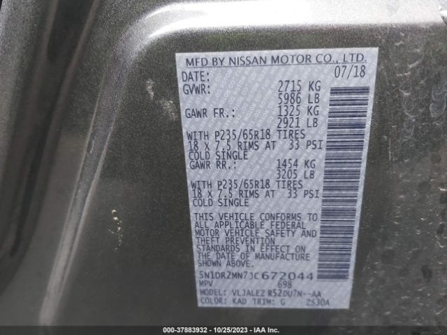 5N1DR2MN7JC672044 Nissan Pathfinder Sv