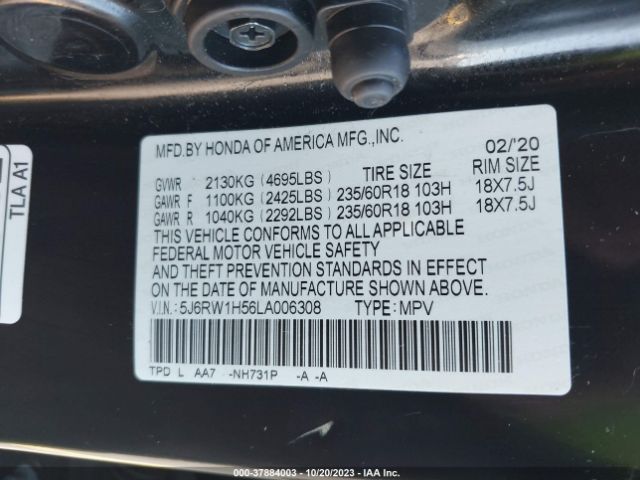 5J6RW1H56LA006308 Honda Cr-v 2wd Ex