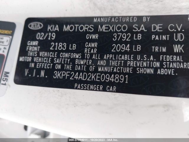 3KPF24AD2KE094891 KIA Forte Lxs