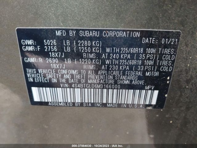 4S4BTGLD6M3166000 Subaru Outback Onyx Edition Xt