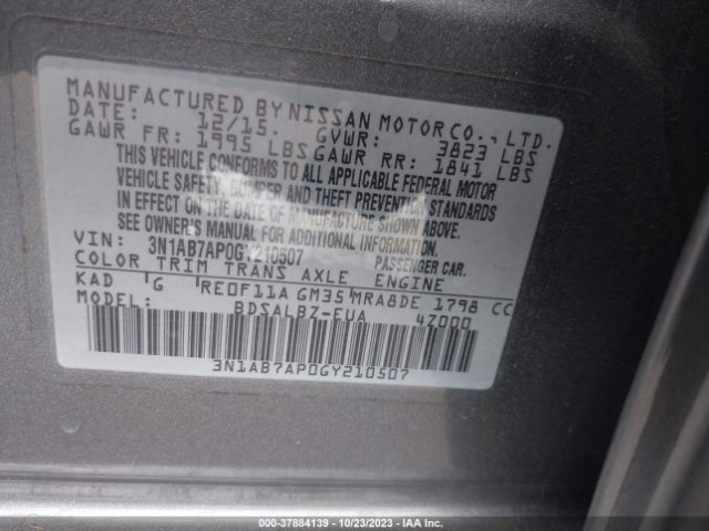3N1AB7AP0GY210507 Nissan Sentra Sr/sl/s/sv/fe+ S