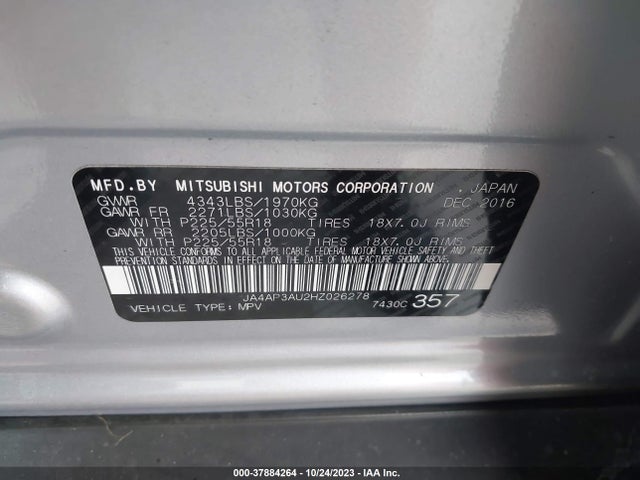JA4AP3AU2HZ026278 Mitsubishi Outlander Sport 2.0