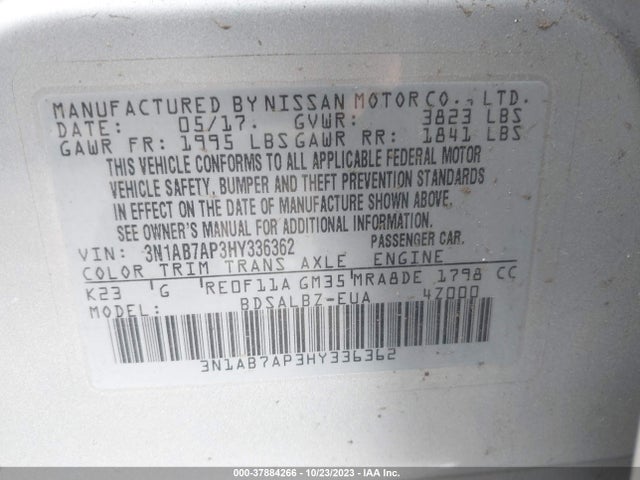Nissan SENTRA S 2017 3N1AB7AP3HY336362 Image 9