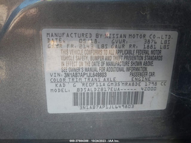 Nissan SENTRA SV 2018 3N1AB7AP1JL649803 Image 9