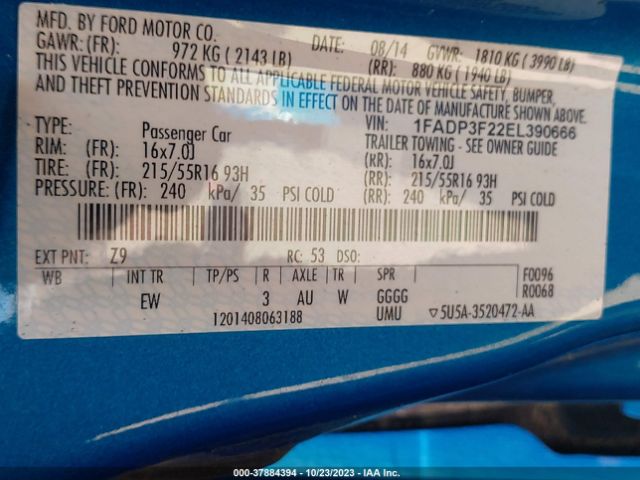 1FADP3F22EL390666 Ford FOCUS SE