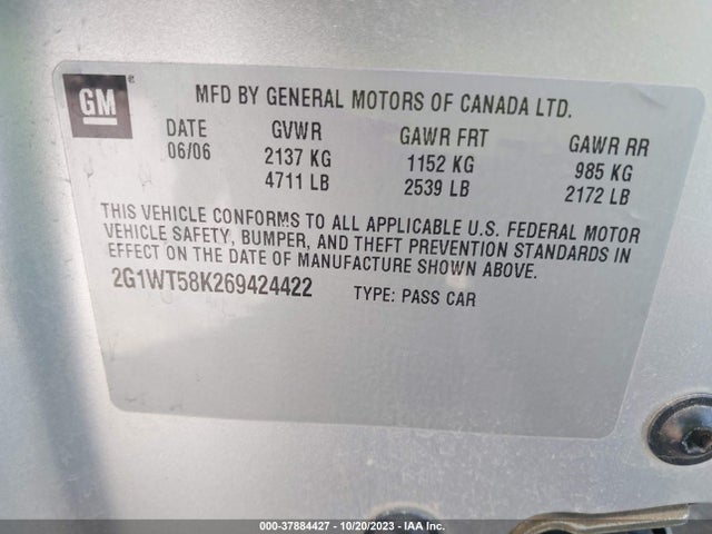 2006 CHEVROLET IMPALA LT 3.5L VIN: 2G1WT58K269424422