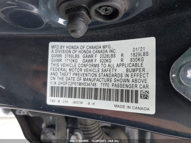 Honda Civic Sedan Lx 2021 2HGFC2F61MH534748 Image 9