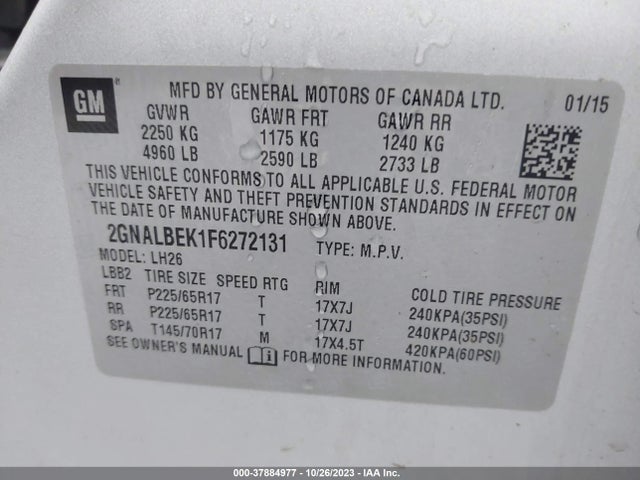 Chevrolet EQUINOX 1LT 2015 2GNALBEK1F6272131 Image 9